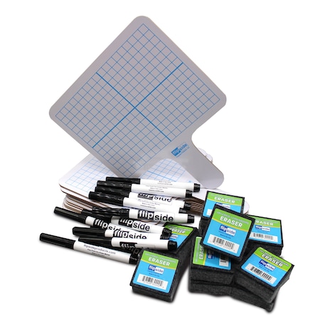 Flipside Rectangular Graph Double Sided Dry Erase Answer Paddle + Pens + Erasers Class , Black, 12PK 18125
